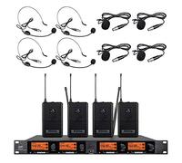 SNUNGPHIR Wireless Microphone System Pro Audio UHF 4 Channel 4 Lavalier Bodypacks 4 Lapel Mic 4 Headsets for Karaoke System Church S...