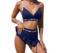 SNUOEN Damen Bikini Badeanzug Set Sexy V Ausschnitt Bademode Hohe Taille Farbblock Zweiteiliger Kordelzug Badeanzüge Bikinis für Frauen