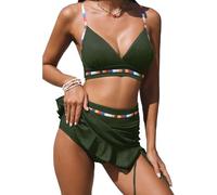SNUOEN Damen Bikini Badeanzug Set Sexy V Ausschnitt Bademode Hohe Taille Farbblock Zweiteiliger Kordelzug Badeanzüge Bikinis für Frauen