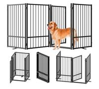 SNUOWU Full Matel - Puerta Independiente para Perros con Puerta, Valla Plegable de 36 Pulgadas de Altura para Interiores y Exteriores, 4 Paneles Extra Anchos, Puertas Altas para Perros, para Puertas