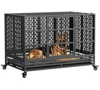 Snuowu Jaula resistente para perros de 48 pulgadas con ruedas, jaula plegable de metal para perros grandes y medianos, jaula indestructible extragrande XL XXL con bandeja extraíble.