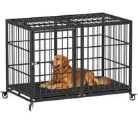 Snuowu Jaula resistente para perros de 54 pulgadas con ruedas, jaula indestructible a prueba de fugas para perros grandes, jaula indestructible extragrande XL XXL con bandeja extraíble.