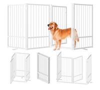 SNUOWU Puerta de metal independiente para perros con puerta, valla plegable de 36 pulgadas de altura para interiores y exteriores, 4 paneles extra anchos, puertas altas para perros, para puertas, casa