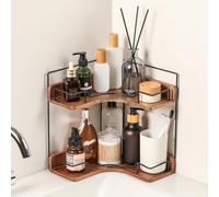 Snuvid Organizador de encimera de baño de 2 niveles, estante esquinero de madera para tocador, cuidado de la piel y maquillaje, almacenamiento y organización para cocina