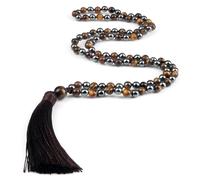snxjaidszx Collar de 108 cuentas de piedra de ónix con rayas verdes naturales, collar Mala para mujeres y hombres, Piedra Cuero
