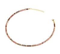 snxjaidszx Collares de cuentas de tubo de piedra natural para mujeres y hombres, cadena de clavícula hecha a mano, 35cm, Piedra Cuero