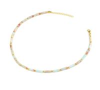 snxjaidszx Collares de cuentas de tubo de piedra natural para mujeres y hombres, cadena de clavícula hecha a mano, 35cm, Piedra Cuero