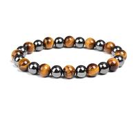 snxjaidszx Juego de pulseras de hematita con cuentas de ojo de tigre hechas a mano, elásticas, ajustables, para parejas, 19cm-7.5inch, Piedra Cuero