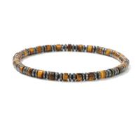 snxjaidszx Pulsera de cuentas planas de 2 x 4 mm, piedra natural, malaquita, turquesas, hematita, pulseras elásticas para mujeres y hombres, 19cm, Piedra Cuero