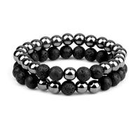 snxjaidszx Pulseras de cuentas de lava de piedra de malaquita verde natural para hombres y mujeres, 8 mm, Piedra Cuero