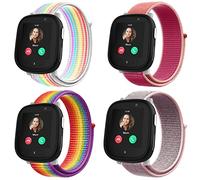 Snyeest 2pc Nailon Pulsera compatibles con Xplora X6/X6 Pro, Reloj Inteligente Para Niños Cierre Correa de Repuesto Ajustable, Arco iris+Granada Roja+Neón+Rosa Arena