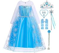 Snyemio Disfraz Princesa Elsa para Niñas Vestido Azul Reina de Nieve Vestir Niña Traje Cosplay Carnaval