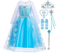 Snyemio Disfraz Princesa Elsa para Niñas Vestido Azul Reina de Nieve Vestir Niña Traje Cosplay Carnaval
