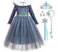 Snyemio Niñas Disfraz de Elsa Vestido Nieve Reina Vestidos de Carnaval Fiesta Halloween Cosplay Navidad Costume, 7-8 Años