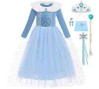 Snyemio Niñas Disfraz de Elsa Vestido Nieve Reina Vestidos de Carnaval Fiesta Halloween Cosplay Navidad Costume Azul