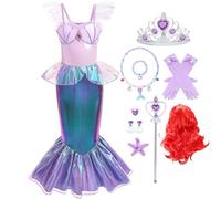 Snyemio Vestido de Sirenita Niña Princesa Sirena Ariel Disfraz con Accesorios para Carnaval Cumpleaños Halloween Navidad, 2-3 Años