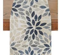 Snylcce Camino de mesa azul marino de 33 x 274 cm, diseño floral de pompones, decoración geométrica moderna para comedor de granja, fiestas y entradas del hogar, estilo lino blanco