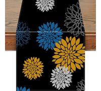 Snylcce Camino de mesa de 13 x 108 pulgadas, diseño geométrico moderno y elegante con detalles de pompones, decoración de lino negro para el hogar, comedor, fiestas y entradas
