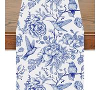 Snylcce Camino de mesa de 33 x 119 cm, color azul y blanco, monocromático, diseño de pájaros, flores, decoración de mesa de cocina, comedor, decoración para interiores y exteriores, hogar, fiesta,