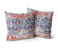 Snylcce Fundas de almohada bohemias, 2 unidades, 65 x 65 cm, estilo mate bohemio, azul marino y rojo con patrón floral geométrico, decorativo, estilo rural, para el hogar, sofá, porche, patio y
