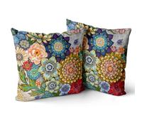 Snylcce - Juego de 2 fundas de almohada decorativas florales estilo bohemio, cojines decorativos de flores coloridas para dormitorio, sofá, decoración del hogar, 65x65 cm, terciopelo, peluche corto