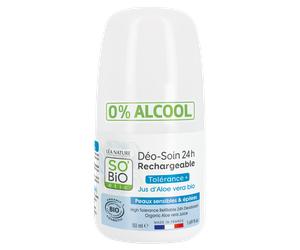 SO’BiO étic Desodorante roll-on 24h - Tolerance+ con Aloe vera BIO (50 ml) - eficaz hasta 24 horas