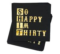 So Happy Im - Servilletas de 30 cumpleaños, servilletas de cóctel de 30 cumpleaños, color negro y dorado, para hombres y mujeres, decoraciones de fiesta de 30 cumpleaños, saludos a 30 años, 30