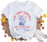 So Long London Had A Good Run Funny 4th of July - Camisa con cuello en V para mujer, blanco, XL
