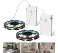 SOAIY 2PCS Tiras de LED 2M Tira de Luz con Detector de Movimiento Iluminación de Armarios Tira de LED Modo Día/Noche Luz de Escalera para Cocina Armario Pasillo Escaleras Cama Dormitorio Blanco Frío