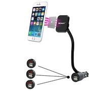 SOAIY Cargador y Soporte Movil Coche, 3 en 1 Soporte de Movil con Mechero de Carga, 2 Puertos de USB, Magnético Universal Soporte Coche de Smartphone, iPad, iPhone, Huawei, Samsung