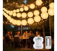 SOAIY Guirnalda Luces Farolillos 8M 20 LED, Cadena de Luz a Pilas con Mando a Distancia, 8 Modos Regulables, Temporizador, Guirnalda Luces Impermeable Blanco Cálido para Jardín Boda