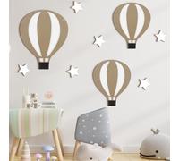 Soaoo 9 piezas de decoración de pared para guardería, globos de aire caliente, decoración de pared de estrellas y globos de aire caliente, letrero de madera bohemio, decoración del hogar para