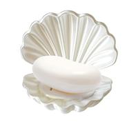 Soap Dish Draining - Decorative Self Draining Organizer Tray with Shell Design, 3.94inches Small Soap Dish for Bathroom, Kitchen Sink, Shower, Countertop, Travel and Home Use