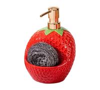 Soap Dispenser For Bathroom Kitchen - 20 Oz Strawberry Ceramic Refillable Bottle | with Sponge Holder F0r Vanity Countertop | Perfect For Hand Soaps Lotion Conditioner Body Wash and Dish Soaps