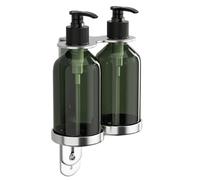 Soap Dispenser Holder with 2 Bottles Stainless Steel Wall Mounted Double Shampoo Bottle Holder with Adhesive Heavy Duty Easy Wash Bracket for Home, Hotel Bathroom Accessories
