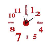 Soapow Reloj Decorativo Grande Reloj de Pared DIY con Etiqueta Acrílica de Gran Número para La Cocina Comedor Oficina Decoraciones Rojo