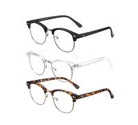 SOAR&EAGLE Paquete de 3 lentes de bloqueo de luz azul, lentes para juegos de computadora, lentes transparentes UV400 retro sin montura, Negro brillante, plata, cristal plateado, ámbar dorado, Standard