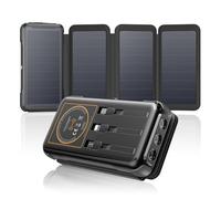 SOARAISE-Cargador-Solar-Power-Bank-25000mAh-20W-Batería-Externa Carga Rápida Inalámbrica con 3 Cables y 4 Paneles Solares, PD QC 3.0 USB C con Linterna LED para Camping (Negro)
