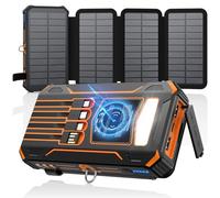 SOARAISE-Solar-Power-Bank-27000mAh-Cargador-Solar - Inalámbrico con 4 Cables y 4 Paneles Solares, USB Carga Rápida Cargador Portátil 5 Salidas 2 Entradas para Smartphones Tabletas (Naranja)