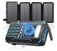 SOARAISE-Solar-Power-Bank-27000mAh-Cargador-Solar - Inalámbrico con 4 Cables y 4 Paneles Solares, USB Carga Rápida Cargador Portátil 5 Salidas 2 Entradas para Smartphones Tabletas (Azul)
