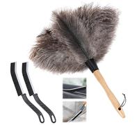 Soarer Plumero de plumas de avestruz - Plumero de plumas reutilizable con mango esponjoso de 14 pulgadas para limpiar ventilador de techo, lámpara colgante, techo alto, persianas, muebles