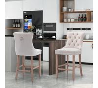 SoarFlash Juego de 2 Taburetes de Barra Modernos Tapizados en Terciopelo con Patas de Madera,Puntadas a Botones,Clavos de Chrome,Sin Brazos,para Mostradores,Beige