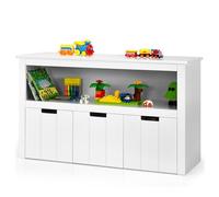 SOARS 3 EN 1 Estanteria Infantil, Organizador de Juguetes con 3 Cajones con Ruedas y Compartimento Semiabierto, Cajonera Blanca para Habitación Infantil, Libreria Infantil 102 x 33 x 62 cm