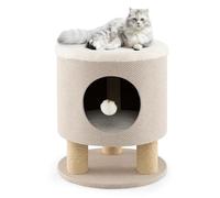 SOARS Barril Rascador para Gatos, Poste Rascador y Taburete, Cueva para Gatos con 3 Postes de Sisal y Pelota de Juego, árbol para Gatos con Capacidad para 60 kg, 40 x 40 x 47 cm (Beige)