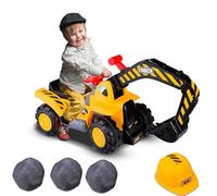SOARS Excavadora Pedales con Pala, Claxon, Casco Seguro y Neumáticos Antideslizantes, Excavadora Correpasillos con Asiento y Espacio de Almacenamiento Oculto, Tractor Infantil para Niños +3 Años