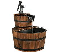 SOARS Fuente Jardín Exterior de 2 Niveles, Fuente con Bomba de Agua y Caudal de Agua Regulable, Fuente de Agua de Madera de Diseño, Decoración de Jardín para Terraza Balcón Exterior