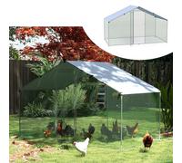 SOARS Gallinero de 3,1 x 1,7 x 1,9 m, recinto de metal con techo y puerta con cerradura, caño para pollos, pato, ganso y conejos