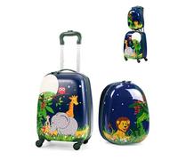 SOARS Juego de Maletas de Viaje Cabina para Niños, Juego Maletas de Viaje, 16" Maleta con Ruedas + 12" Mochila Infantil con Asa y Correas Ajustables, Individual Maleta Pequeña para Niños (Jungla)