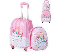 SOARS Juego de Maletas de Viaje Cabina para Niños, Juego Maletas de Viaje, 16" Maleta con Ruedas + 12" Mochila Infantil con Asa y Correas Ajustables, Individual Maleta Pequeña para Niños (Unicornio)