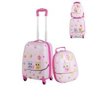 SOARS Juego de Maletas de Viaje Cabina para Niños, Juego Maletas de Viaje, 16" Maleta con Ruedas + 12" Mochila Infantil con Asa y Correas Ajustables, Individual Maleta Pequeña para Niños (Búhos)